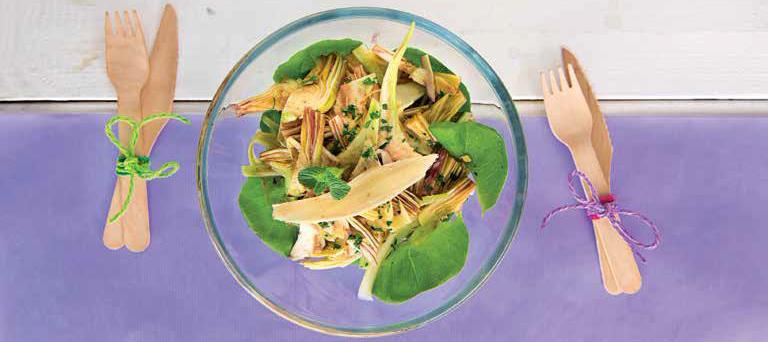 Insalata di carciofi, menta e olio allo zenzero