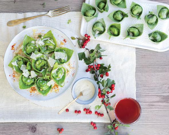 Cappellacci verdi con pere e noci