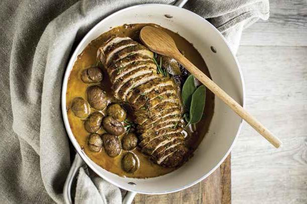 Filetto di maiale con alloro e castagne marinato nel vino cotto