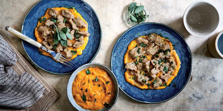 Gnocchetti di funghi con crema di zucca e gorgonzola
