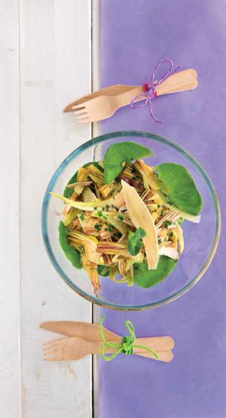 Insalata di carciofi, menta e olio allo zenzero