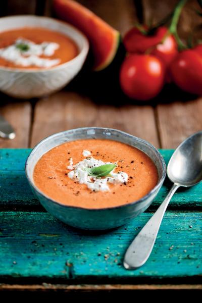 Zuppa fredda al pomodoro e cocomero